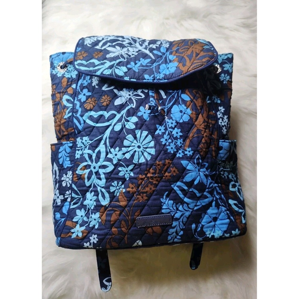 Vera Bradley Java Floral Drawstring Blue Backpack Bag